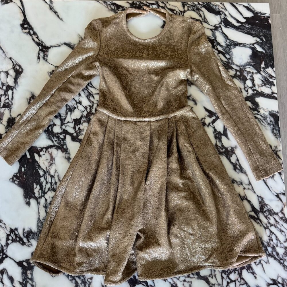 Nicola Finetti Women's Long Sleeve Metallic Gold Mini Dress. Size 4.